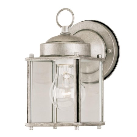 Westinghouse Fixture Wall Outdoor 100W Lantern, Antique Silver Steel Clear Glass Panels 6468400